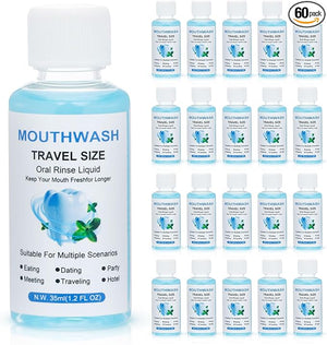 Travel Mouthwash Bulk 1.2 Oz/35ml Mini Mouthwash Bulk for Freshening Breath Easy to Carry Suitable for Work Travel Hotels Dating Essentials (60-Pack)