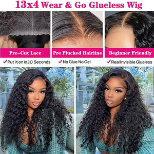 28 Inch Wear And Go Glueless Wigs Human Hair Water Wave Lace Front Wigs Human Hair Pre Plucked Glueless Wigs Human Hair 13x4 HD Lace Front Wigs Human Hair 180 Density Water Wave Lace Frontal Wigs