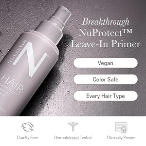 NULASTIN NuProtect Leave In Conditioner Spray - Silicone-Free Heat Protectant Detangler Spray Split Ends Hair Treatment &amp Styling Primer - Color-Safe Formula with 24HR Frizz Control (5 Fl Oz)