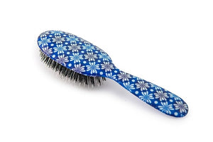 Rock &amp Ruddle Natural Mixed Boar Bristle Hair Brush for Women and Kids (Small/Travel Size 17.5cm - Perfect for Wet or Dry Hair Detangling Smoothing Blowdrying - Made in UK - Tile Blue