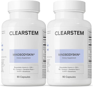 CLEARSTEM - MINDBODYSKIN Hormonal Acne Supplement (5-HTP) - Natural DIM Supplement - Skin Care Vitamins - Hormone Balance Antioxidants - Gluten Free Cruelty Free - 60 Servings 180 Capsules