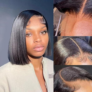 Karlami Hair 6x6 Bob Wig Human Hair HD Transparent Bob Lace Front Wigs Human Hair for Women 150% Density Short Bob Wigs (6x6 Straight Bob Wig Black Color, 10 INCH)