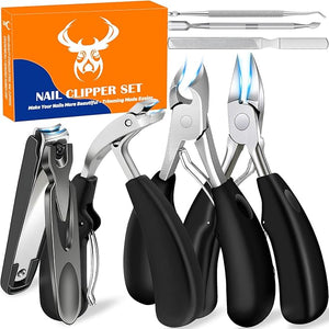 Heavy Duty Toenail Clippers Set for Seniors Thick Toenails 7-in-1 Nail Clippers with Catcher Professional Long Handle Ingrown Toenail Clippers for Men Fingernail Manicure Pedicure Kit