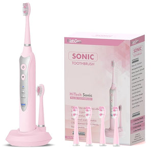 Sonic Electric Toothbrush for Adults with 5 Toothbrush Replacement Heads 3 Brushing Modes &amp 2 Minutes Built-in Timer Travel Toothbrushes with Inductive Charging Rechargeable toothbrush | Pink