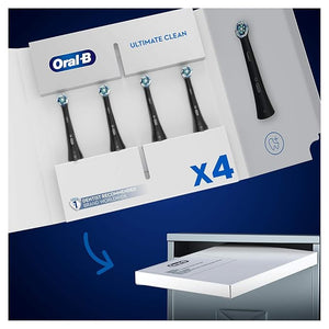 Oral-B iO Ultimate Clean Electric Toothbrush Head Twisted &amp Angled Bristles for Deeper Plaque Removal Pack of 4 Suitable for Mailbox Black