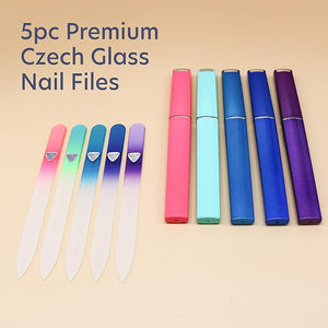 BONA FIDE BEAUTY Czech Glass Files for Nails 5-Pieces Manicure Glass Fingernail Files with Cases (Malibu Color Set)