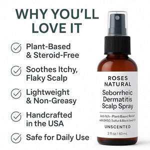 Scalp Comfort Spray Unscented Plant-Based Relief for Dry Itchy &amp Flaky Scalp with DMSO Sulfur &amp Black Seed Oil 2 fl oz