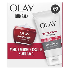 Olay Face Wash Regenerist Advanced Anti-Aging Pore Scrub Cleanser (5.0 Oz) and Micro-Sculpting Face Moisturizer Cream (1.7 Oz) Skin Care Duo Pack Total 6.7 Ounces