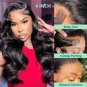 32 Inch 13x4 Body Wave Lace Front Wigs Human Hair 250 Density HD Lace Front Wigs Pre Plucked Brazilian Virgin Human Hair Wigs for Women Glueless Frontal Wigs Natural Color Body Wave Wig