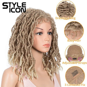Style Icon 15.5 Short Faux Locs Wig with Baby Hair Synthetic Dreadlock Wig Natural Looking Handmade Braid Twist Wigs for Black Women (T27/613 15.5 Inches)