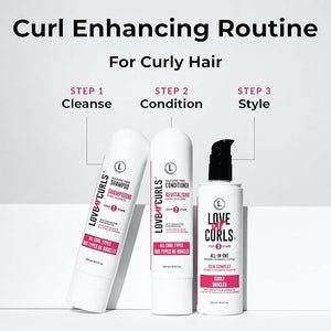Love Ur Curls - Shampoo &amp Conditioner Set with All in One Curl Cream Styler for Curly Hair 3 Step System for Repair and Moisturizing