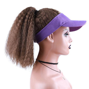 Hat Wig for Women Baseball Cap Wig with Curly high Ponytail Baseball Cap Wig Sun Hat with Hair Wig
