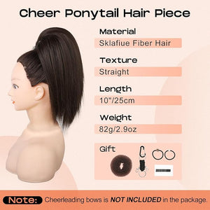 SEIKEA Cheer Ponytail Hair Piece 10 Straight Tangle-Resistant Smooth Natural Brown Cheerleader Hairpiece Ponytail Extension for Cheer Competition Dance Performance Dark Brown