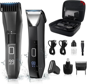 Manscape Beard Trimmer for Men Groin &amp Body Hair Trimmer Ball Shaver Nose Hair Clippers All-in-One IPX7 Waterproof Men's Wet/Dry Groomer Kit Rechargeable with Travel Case LED Display