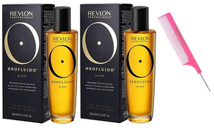 kuss Comb + OROFLUlDO Elixir Hair Oil The ORIGINAL Mindful Ritual by RevIon OrofIuido Shine Silkiness Hair Serum (w/Argan-Oil Infused PINK Comb) (3.38 oz / 100 ml (PACK OF 2))