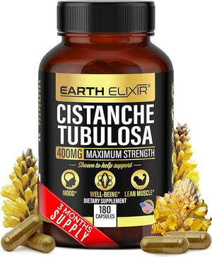 Earth Elixir Cistanche Tubulosa 400 mg (180 Capsules) 3 Months Supply ? Made in USA - 3rd Party Tested - Cistanche Supplement - Zero Fillers - Max Purity - Nootropics - 100% Pure Cistanche Herb