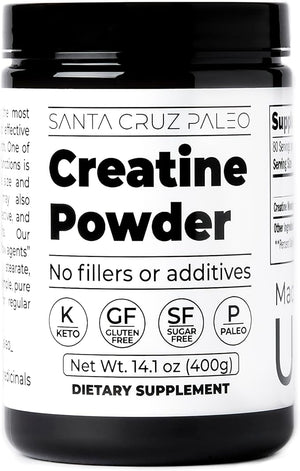 Santa Cruz Paleo Creatine Monohydrate Powder Micronized Unflavored Pre Workout and Muscle Support Supplement Gluten Free Keto Mix with Water or Shakes No Fillers or Additives 80 Servings 400g