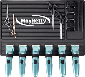 MoyRetty Magnetic Barber Mat for Clippers (18.9 x 12.6) 6 Strong Magnetic Organizer Stations for Heavy Clippers and Trimmers Professional Barbers Anti-Skid Rubber Mat(Black)