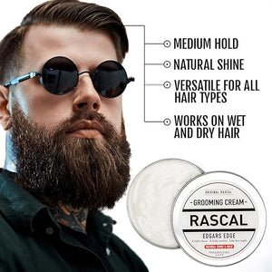 Rascal Original Edgar's Edge Grooming Cream - Hair Cream for Men with Medium Hold &amp; Natural Shine, Mens Hair Conditioning &amp; Styling Solution for All Hair Types, Made with Beeswax &amp; Castor