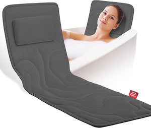 Full Body Bath Pillow for Tub, Extra Thick 4D Air Mesh &amp; Quick-Dry Spa Pillow for Head Neck and Beck Support, Non-Slip Suction Cups Fits All Tubs - Luxury Bath Accessories for Relaxation, Grey (Gr
