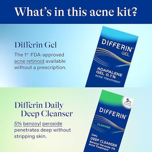 Differin Acne Skin Care Kit, Differin Gel Retinoid Acne Treatment for Face with 0.1% Adapalene &amp; 5% Benzoyl Peroxide Face Wash &amp; Body Wash, Designed for Pimple and Acne Prone Skin