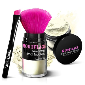 Rootflage Root Touch Up Hair Powder - Temporary Hair Color Root Concealer Thinning Hair Powder with Kabuki Applicator 31 oz + Rootflage Refill .31 oz + Small Detail Brush (LIGHT BLONDE)