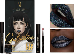 SG STAY GOLDEN COSMETICS Galactica Glitter Lip Kit, Lip Liner, Smudge Proof, Long Lasting, 3oz