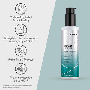 Joico Curls Like Us Hydrate &amp Define Curl Cr?me Styler | For Curly Hair | Reduce Frizz &amp Breakage | Define Textures | Thermal Protection | With Moringa Seed &amp Algae Oil | 6.7 Fl Oz