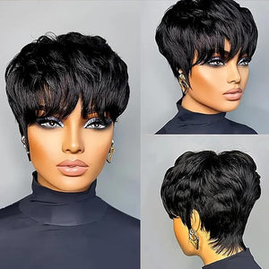 Short Layered Pixie Cut Human Hair Wigs for Black Women Glueless Lace Front Straight Bob Heat Resistant Lightweight for Daily Use (Black6)
