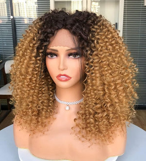 ANNIVIA Curly Lace Front Wigs for Black Women Omber Blonde HD Lace Front Wig Pre Plucked with Babyhair,Dark Roots Synthetic Bob Kinky Afro Short Curly Frontal Hair Wig 16inch£¨Omber Blonde£©