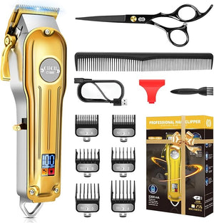 CIICII Hair Clippers for Men Professional Cordless Barber Clippers for Hair Cutting (12Pcs Rechargeable USB Adjustable LCD Display Hair Beard Grooming Trimming Haircut Kit) for DIY Home Barber Salon