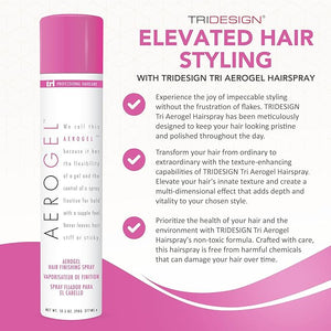 TRI Design Aerogel Hairspray - Strong Hold Hair Finishing Spray for Volumizing &amp Control Flexible Styling for All Hair Types Non-Sticky and Scented - For Women and Men - Pack of 5 (10.5 Oz)