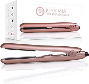 JOYA MIA Diva 1 Ceramic Hair Straightener - Portable Lightweight &amp Compact Flat Iron with Rubberized Coating &amp Automatic Shut-Off Travel-Friendly for All Hair Types - Heats Up to 450F Ros