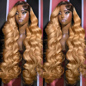200 density Honey Blonde Lace Front Wigs Human Hair 13x6 Ombre HD Transparent Lace Frontal Wig Human Hair for Women 12A Body Wave Lace Front Wigs Human Hair Blonde Wig Human Hair