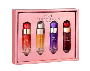 Perry Ellis 360¡Æ Women mini gift set - 4-pack of .25 fl oz EDP travel sprays (360¡Æ Women 360¡Æ Coral 360¡Æ Purple 360¡Æ Red)