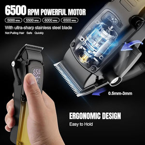 Professional Barber Hair Clippers Trimmer Shaver Set for MenCordless Hair Cutting Kit &amp Zero Gap T-Blade Trimmer &amp 8500 RPM Electric Shaver Combo with EVA CaseMens Gift