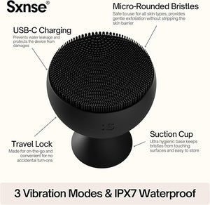 Palm Face Clean Pro? - Electric Face Scrubber for Acne - IPX7 Waterproof and Rechargeable Silicon Face Exfoliator with Slip-Free Grip 3 Speed Setting - Free from phthalates - Jet