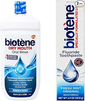 Biotene Fresh Mint Mouthwash &amp Toothpaste Kit: Includes Dry Mouth Oral Rinse Mouthwash 33.8 oz &amp Fluoride Toothpaste 4.3 oz