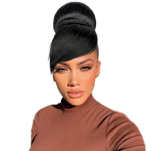 Extra Large Hair Bun &amp; Bang Set 2PCS - Black Braided Bun N Bang Clip in Updo Bride Chignon with Swoop Side Bangs Ponytail Extension Buns Hair Piece for Black Women Wedding Party