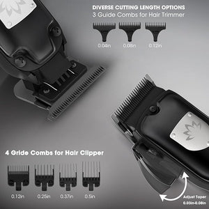 Karrte Professional Hair Clippers and Trimmer Set for Men T-Shaper Trimmer &amp Foil Shaver Nose &amp Ear Hair Trimmer Cordless Clippers and Grooming Set Hair Cutting Kit with LED Display Black