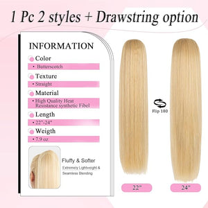 Ponytail Extension, 24" Long Straight Claw Clip Ponytail Extension clip on ponytails hair clip Hair claw clip Fake Ponytail Hairpieces for Women - ButterScotch