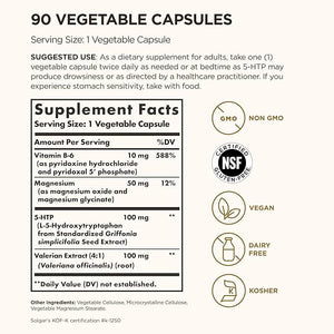 Solgar 5-HTP 100 mg, 90 Vegetable Capsules - Promotes Relaxation - Positive Mood &amp; Stress Support - Non-GMO, Vegan, Gluten Free, Dairy Free, Kosher - 90 Servings