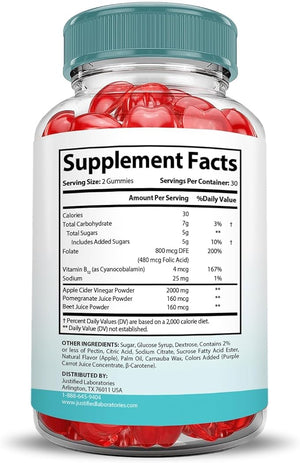 Justified Laboratories Keto Genesis Keto ACV Gummies Extreme 2000MG Keto Genesis Keto Gummies Advanced Formula Apple Cider Vinegar with Pomegranate Beet Juice Powder B12 Vegan Non GMO 60 Gummys