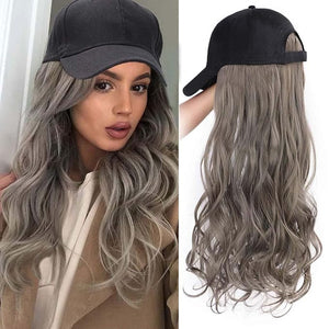 Women Baseball Cap Wig Long Curly and Wavy Wig Sunshade Baseball Cap Integrated Wig Cap Women's Wig Cap