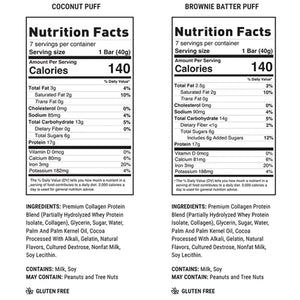 14 Pack Protein Bars 7 Coconut Flavor PUFF and 7 Brownie Batter 17g Protein Gluten Free 19.75 oz