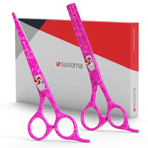 Suvorna Hair Scissors Professional with Thinning Shears for Hair Cutting | 6 Japanese Steel hair cutting scissors | Sharp Barber Scissors for Cutting and Layering | Hair Shears for Women and Men
