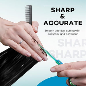 JASON Left Handed Hair Scissors - 10 Pcs Hair Scissors Set 6 Inch Thinning Shears for Hairs Cutting with 28 Teeth Professional Straight Shear for Men &amp Women Barber Set for Home Salon Green