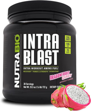 NutraBio Intra Blast Bcaa Powder Amino Acid Supplement Electrolyte &amp Hydration Blend Intra Pre Workout &amp Muscle Recovery 20g Eaa Amino Acids Powder 5g Glutamine- Dragonfruit Candy 30 Ser