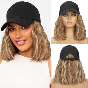 HANYUDIE Hat Wig for Women Wig Cap with Curly Hair Extensions Hat with Hair Wave Adjustable Baseball Cap Wigs