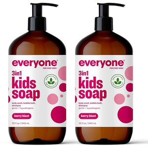 Everyone 3-in-1 Kids Soap Body Wash Bubble Bath Shampoo 32 Ounce (Pack of 2) Berry Blast made with Essential Oils for Toddlers tweens and teens